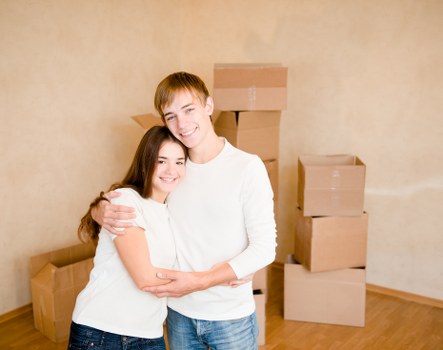Packed moving boxes ready for collection by removals staff