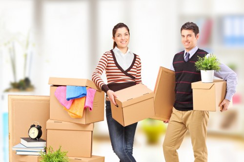 Packed moving boxes prepared for a Finchley home move